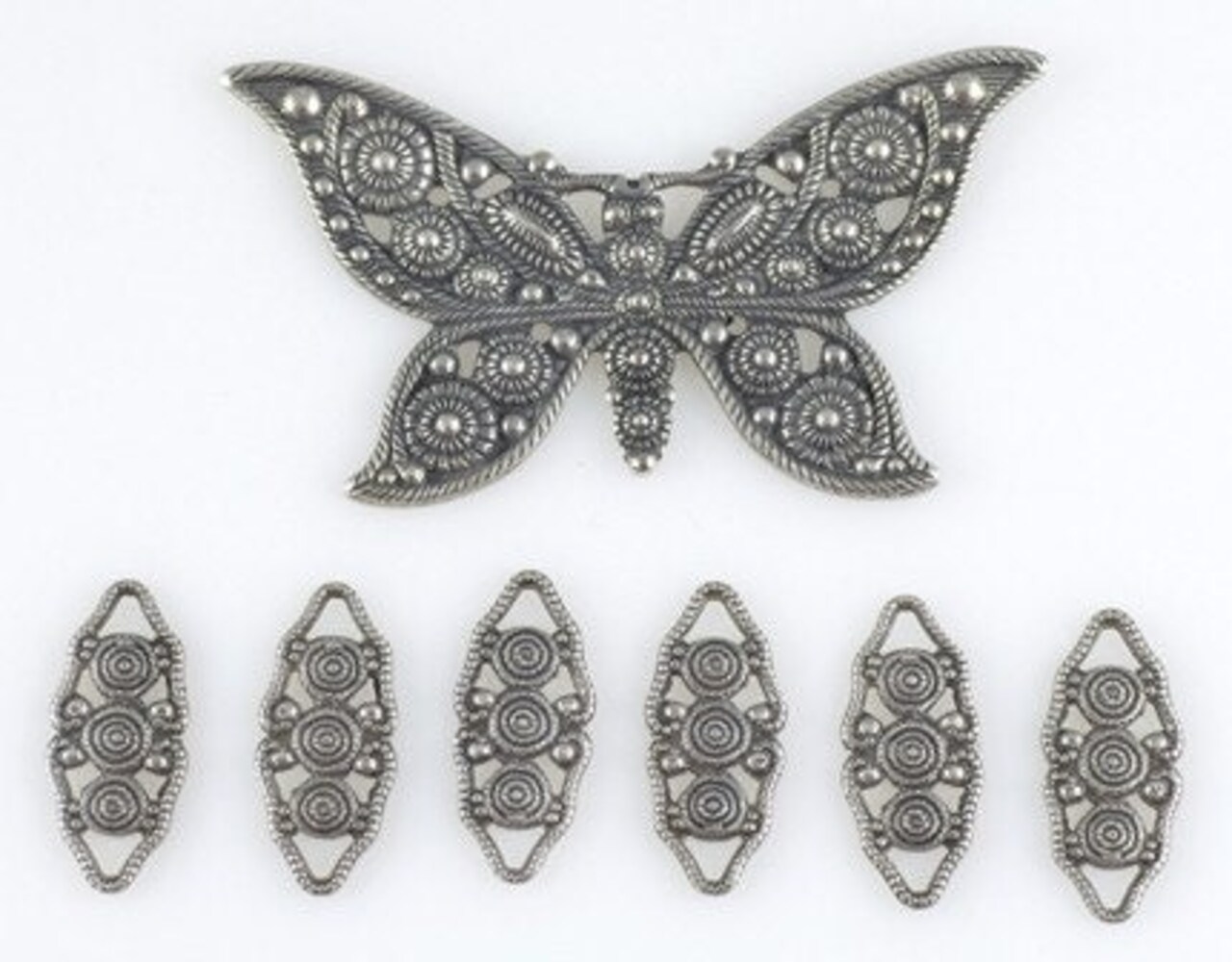 Antiqued Silver Plated Brass Butterfly Pendant and Connector Set - XXX - S-PS01
